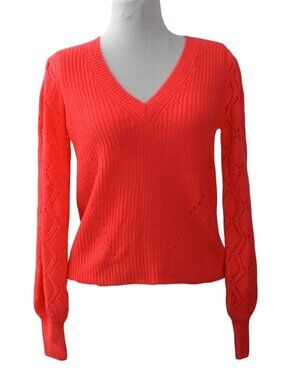 Lilly Pulitzer Coral V Neck Sweater Diamond Knit Long Sleeve Top Womens Medium M